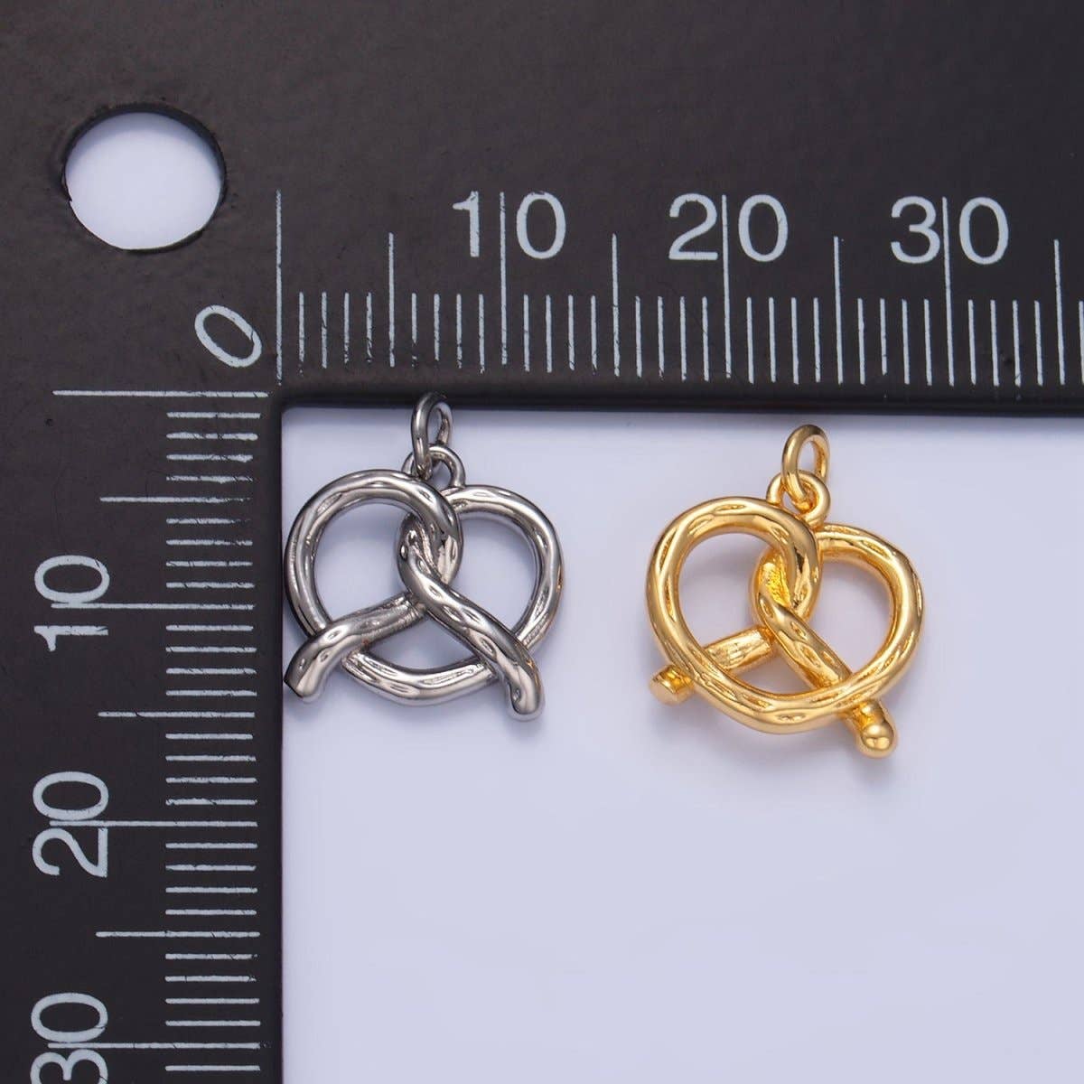 24K Gold Filled 12.5mm Mini Pretzel Pastry 3D Minimalist Charm in Gold & Silver | W105: Silver