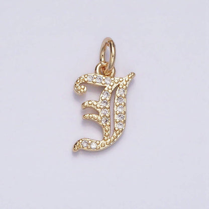 16K Gold Filled Initial Letter Old English Font Personalized Micro Paved Add-On Charm | A-572-A-584: ALL INITIAL