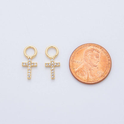 18K Gold Filled Micro Paved Religious Cross Add-On Drop Earring Charm | AF753