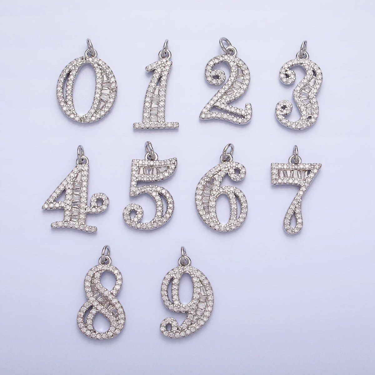 Micro Pave CZ Numbering Charms Pave Dangle Silver Number Charms Women Pave Number Findings Number 0-9 Charms AC529 - AC538: 7