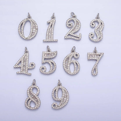 Micro Pave CZ Numbering Charms Pave Dangle Silver Number Charms Women Pave Number Findings Number 0-9 Charms AC529 - AC538: 7