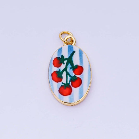 24K Gold Filled 23mm Enamel Art Oval Spring Holiday Charm in Flower, Butterfly, & Nature | AH-544 AH-545, AJ-513, AJ-514, AJ-520, AJ-528 - AJ530, AJ-532 - AJ-535, AJ-539 AJ-540, AJ-544 AJ-545, AJ-547: 18. Tomato