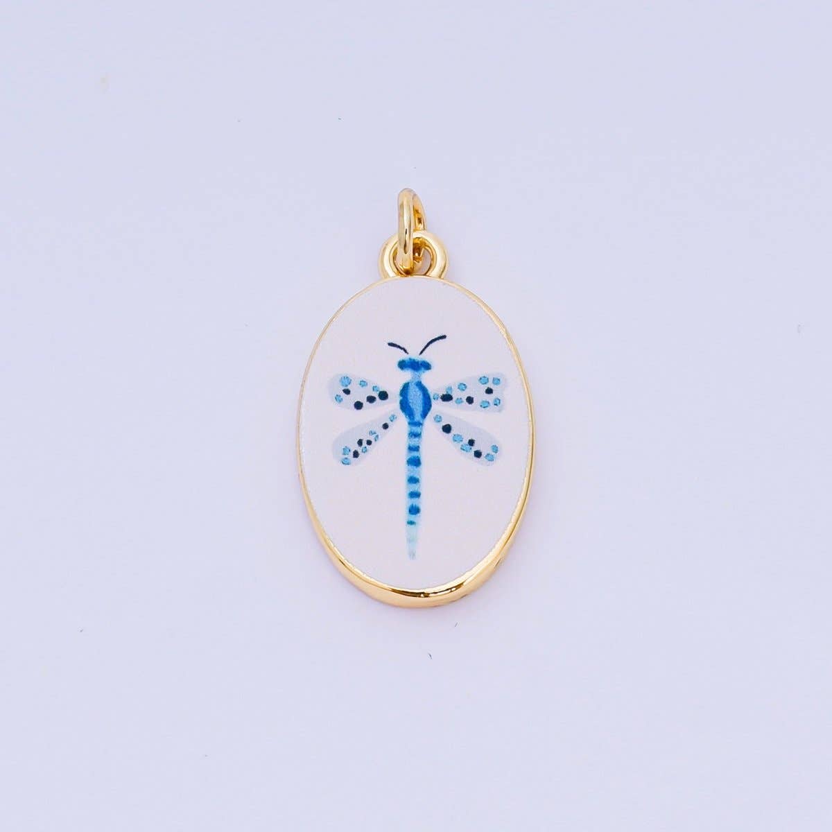 24K Gold Filled 23mm Enamel Art Oval Spring Holiday Charm in Flower, Butterfly, & Nature | AH-544 AH-545, AJ-513, AJ-514, AJ-520, AJ-528 - AJ530, AJ-532 - AJ-535, AJ-539 AJ-540, AJ-544 AJ-545, AJ-547: 6. Blue Lemon