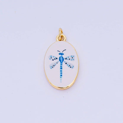 24K Gold Filled 23mm Enamel Art Oval Spring Holiday Charm in Flower, Butterfly, & Nature | AH-544 AH-545, AJ-513, AJ-514, AJ-520, AJ-528 - AJ530, AJ-532 - AJ-535, AJ-539 AJ-540, AJ-544 AJ-545, AJ-547: 6. Blue Lemon