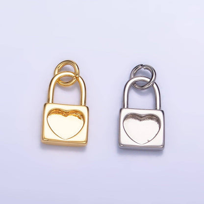 24K Gold Filled Heart Padlock Mini Charm in Gold & Silver | W871: Silver
