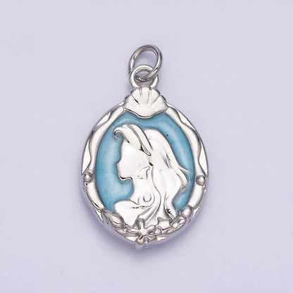 16K Gold Filled Double Sided Princess Mermaid  White, Pink, Blue Sparkly Enamel Charm in Gold & Silver | AC1087 - AC1092: Gold / White