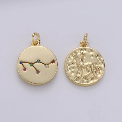 14K Gold Filled Zodiac Constellation Charms, Zodiac Symbol, Horoscope Charm, Gold Astrological Zodiac Signs, Double Sided Charm Pendant | A-A1707-A-A1712: Sagitarius