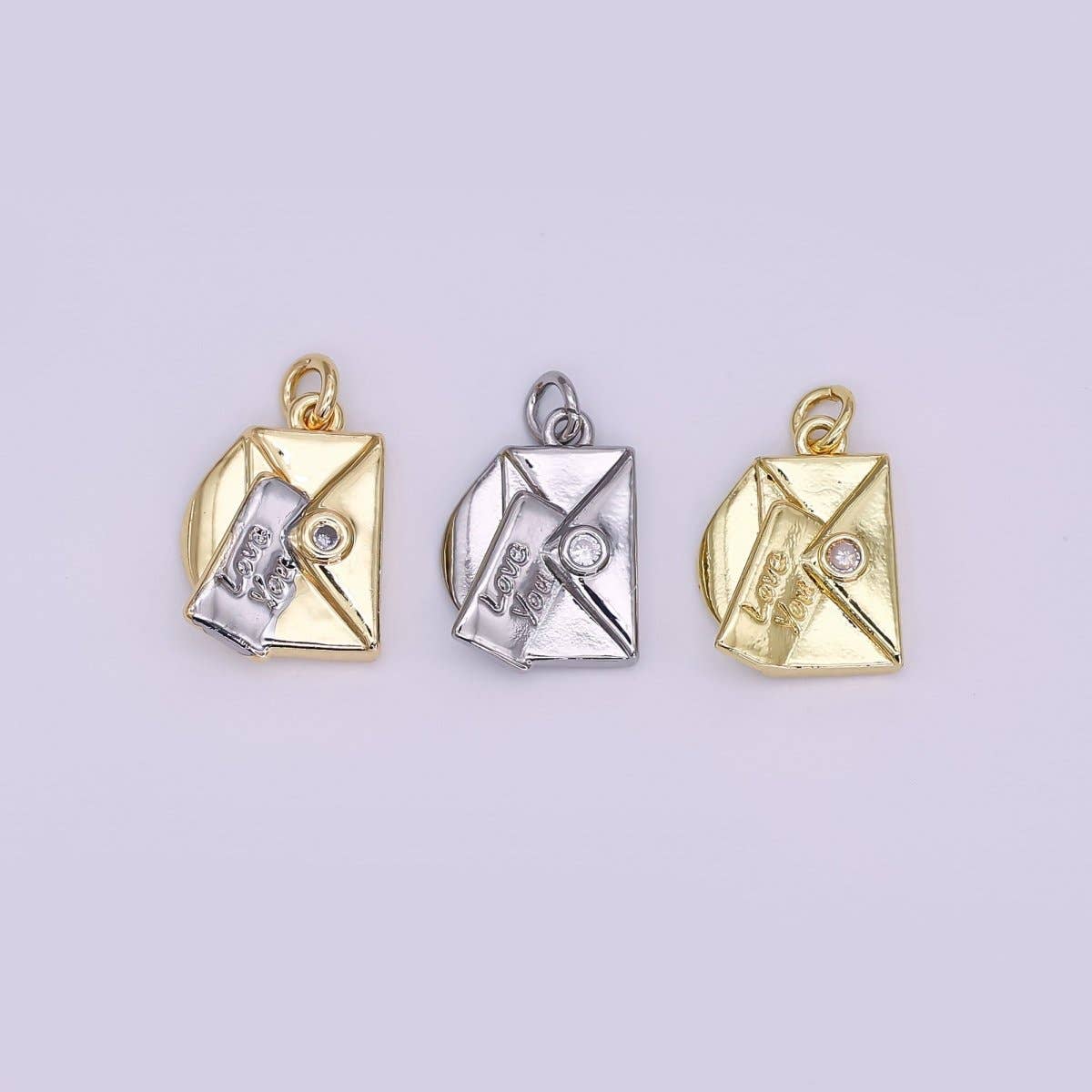24K Gold Filled "Love You" Script Letter CZ Charm in Gold, Silver & Mixed Metal | W101 N046