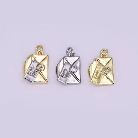 24K Gold Filled "Love You" Script Letter CZ Charm in Gold, Silver & Mixed Metal | W101 N046