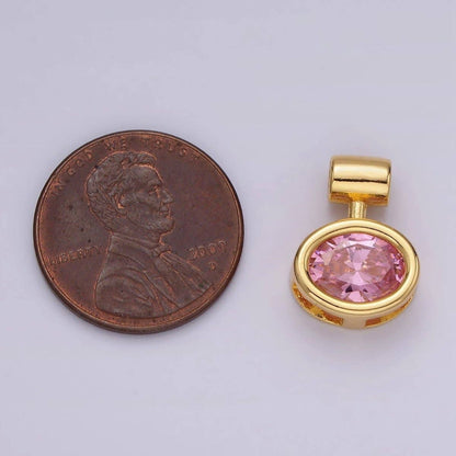 14K Gold Filled Pink, Clear Oval Bezel Pendant | AC805 AC806: Pink