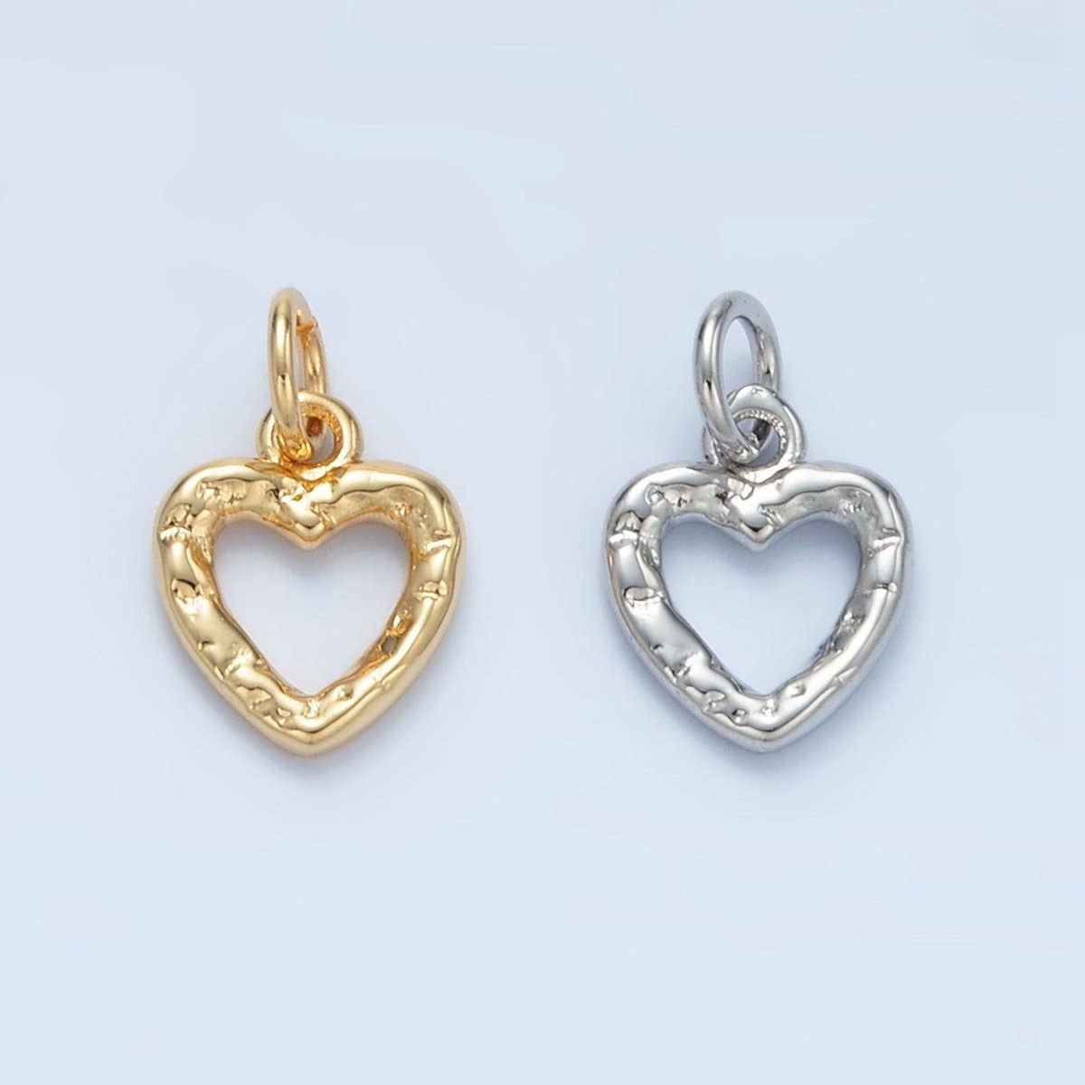 24K Gold Filled Hammered Heart Open Mini Charm in Gold & Silver | D743: Silver