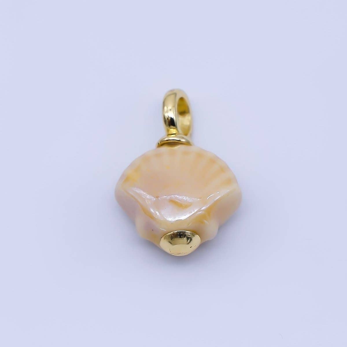 24K Gold Filled 12mm Handmade Ceramic Clam Seashell Charm | AF1577 - 1582: Pink