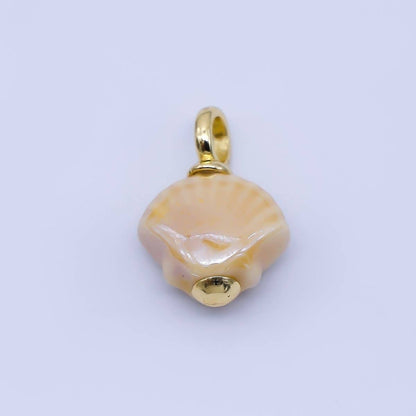 24K Gold Filled 12mm Handmade Ceramic Clam Seashell Charm | AF1577 - 1582: Pink