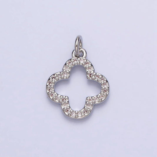 Gold, Silver Mini Lucky Four-Leaf Clover Quatrefoil Open Charm | AC-733 AC-734: Silver