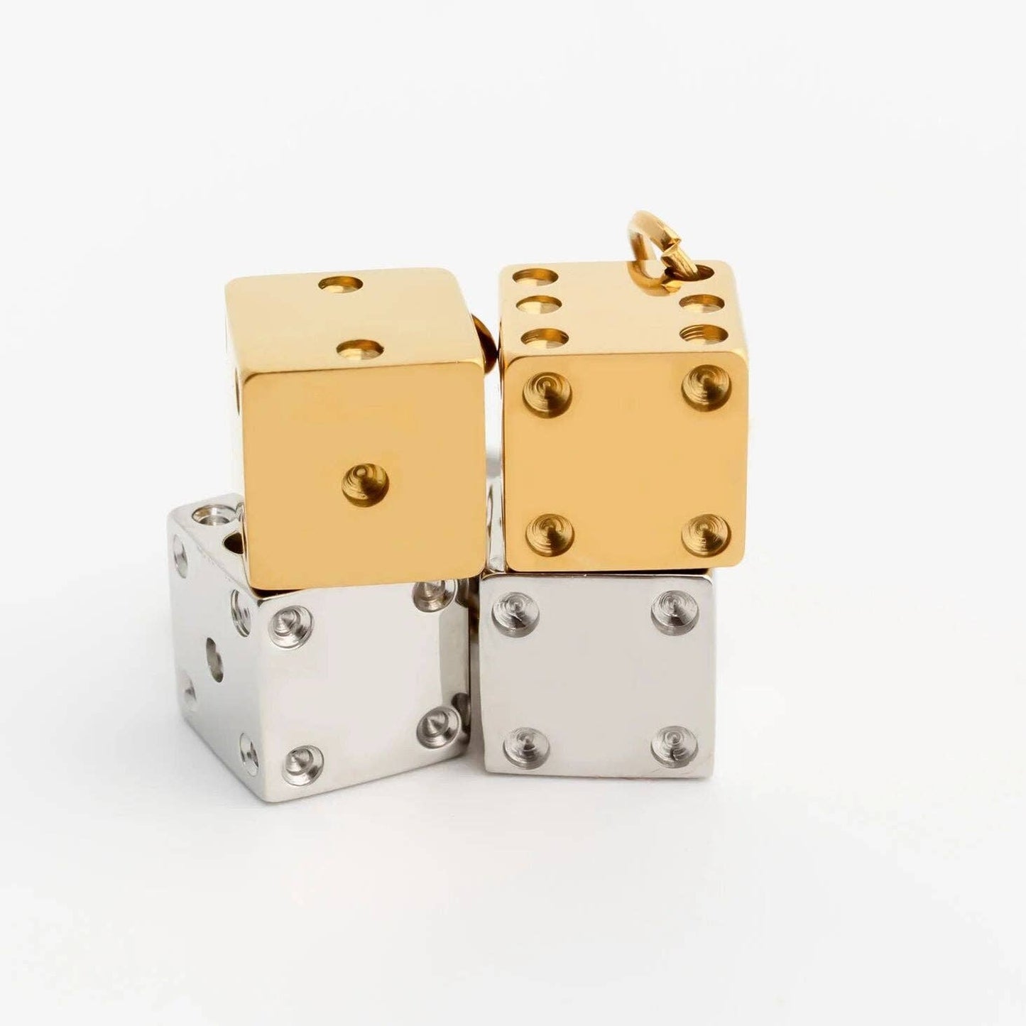 18K Gold PVD Stainless Steel Dice Charm: Gold