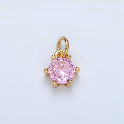 24K Gold Filled 8mm Round CZ Birthstone Personalized Charm | AG871 - AG876: March - Aquamarine