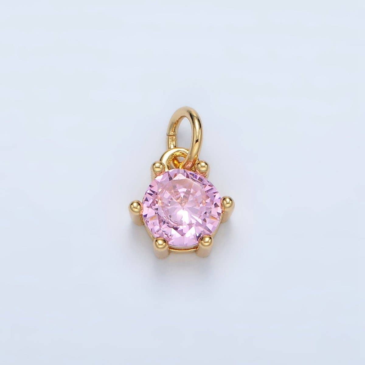 24K Gold Filled 8mm Round CZ Birthstone Personalized Charm | AG871 - AG876: May - Emerald