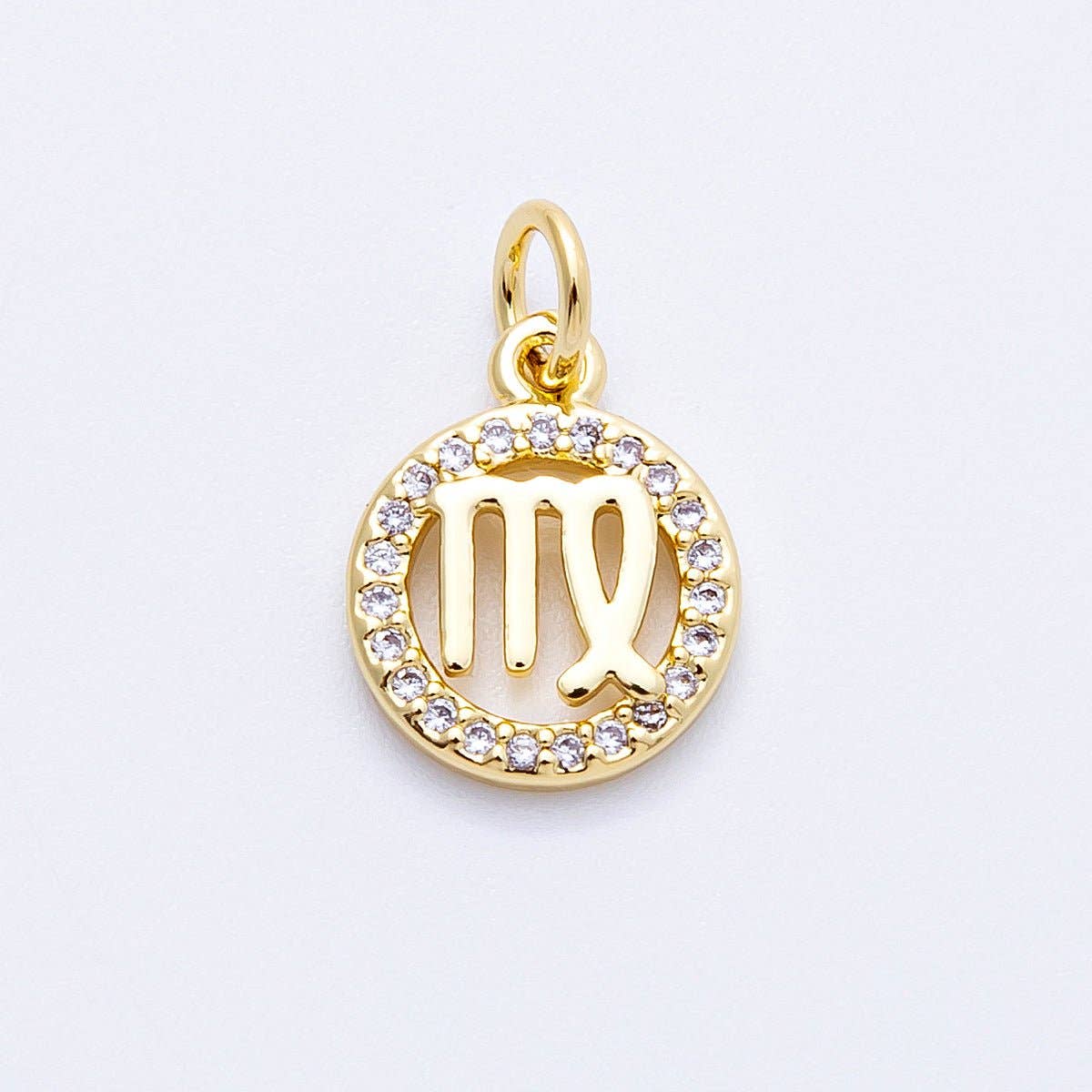 16K Gold Filled 13.5mm Micro Paved CZ Personalized Zodiac Sign Charm | Charms-00223 ~ Charms-00234: Zodiac Set