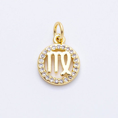 16K Gold Filled 13.5mm Micro Paved CZ Personalized Zodiac Sign Charm | Charms-00223 ~ Charms-00234: Zodiac Set