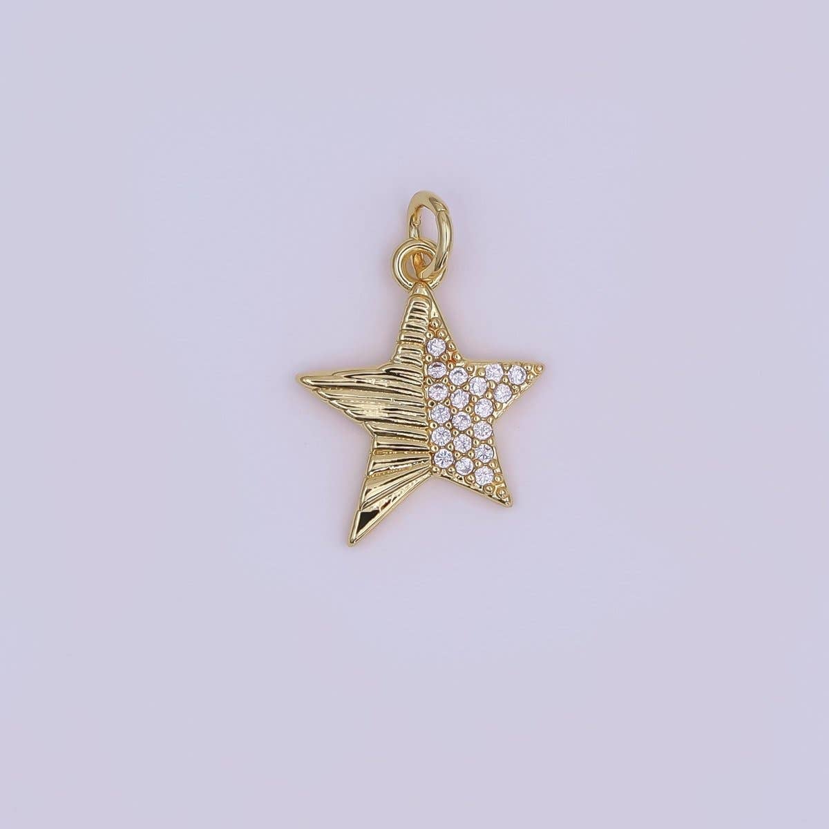 24K Gold Filled Micro Paved CZ Sunburst Star Charm in Gold & Silver | AF428: SILVER