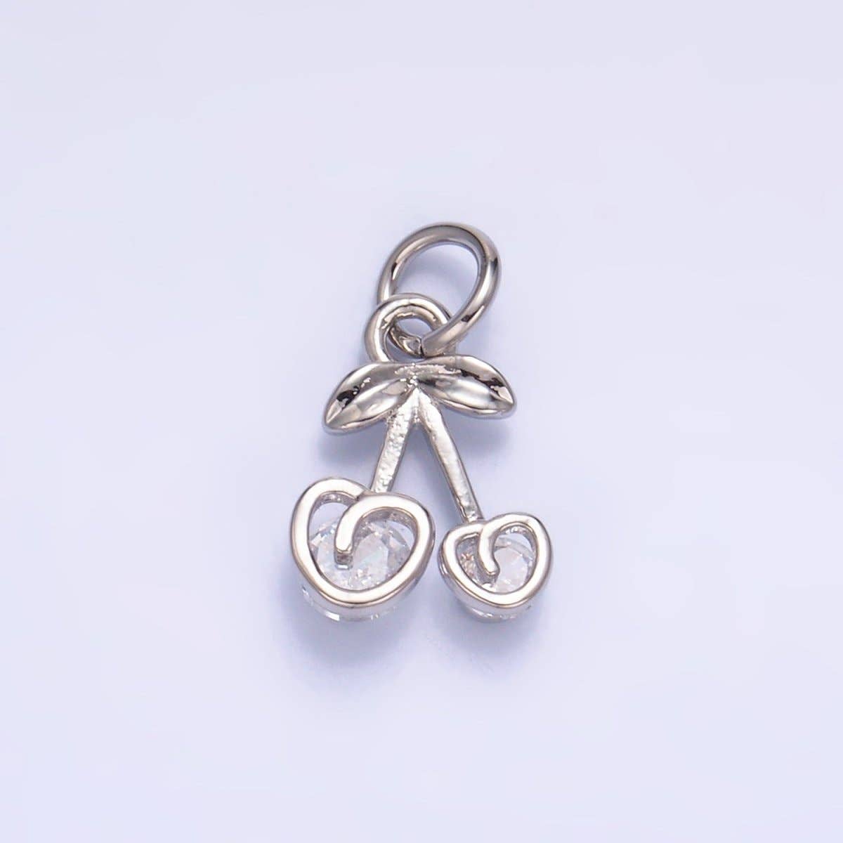 24K Gold Filled CZ Heart Cherry Fruit Charm in Gold & Silver | W321: Silver