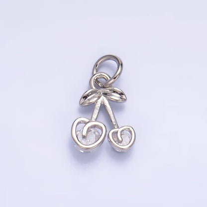 24K Gold Filled CZ Heart Cherry Fruit Charm in Gold & Silver | W321: Silver