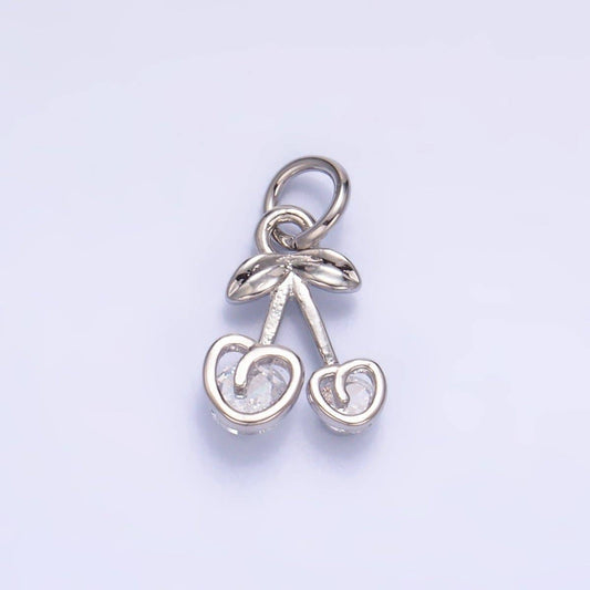24K Gold Filled CZ Heart Cherry Fruit Charm in Gold & Silver | W321: Silver