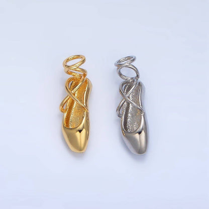 24K Gold Filled Dancing Pointe Ballet Shoes Multidimensional Charm in Gold & Silver | X615: Silver