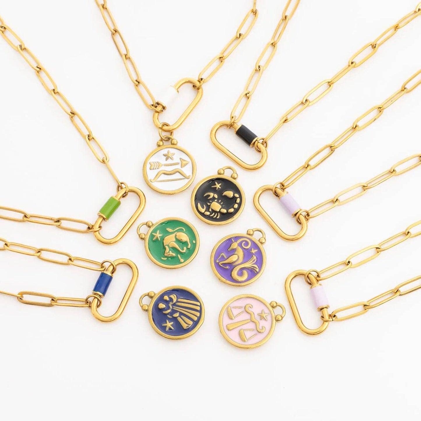 18K Gold PVD Colorful Carabiner Necklace: Purple / 16"+2"