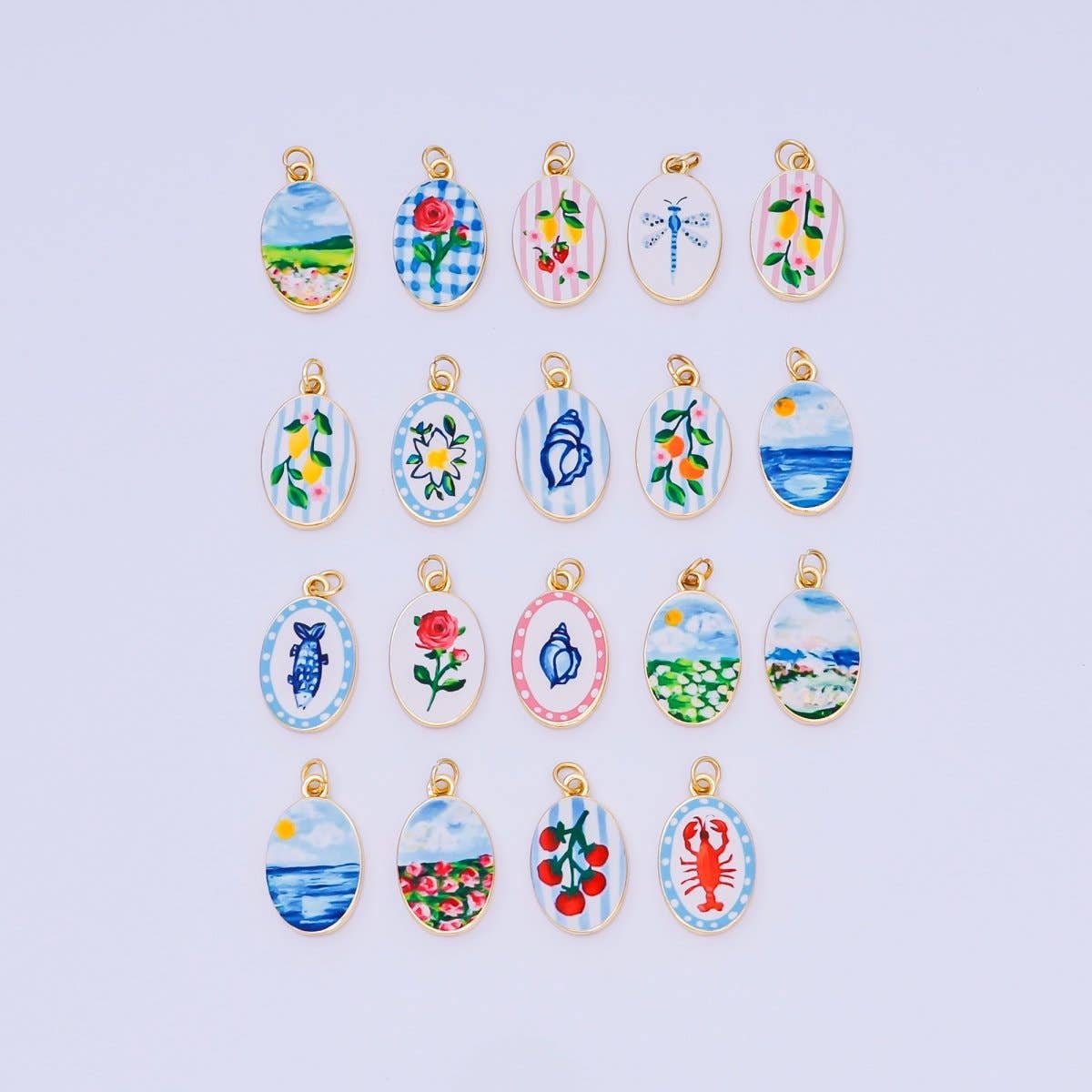 24K Gold Filled 23mm Enamel Art Oval Spring Holiday Charm in Flower, Butterfly, & Nature | AH-544 AH-545, AJ-513, AJ-514, AJ-520, AJ-528 - AJ530, AJ-532 - AJ-535, AJ-539 AJ-540, AJ-544 AJ-545, AJ-547: 18. Tomato