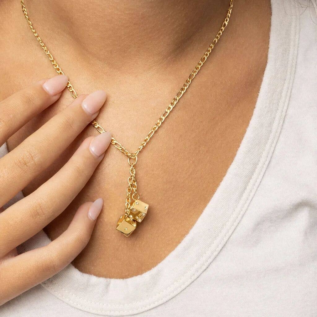 18K Gold PVD Stainless Steel Dice Charm: Gold