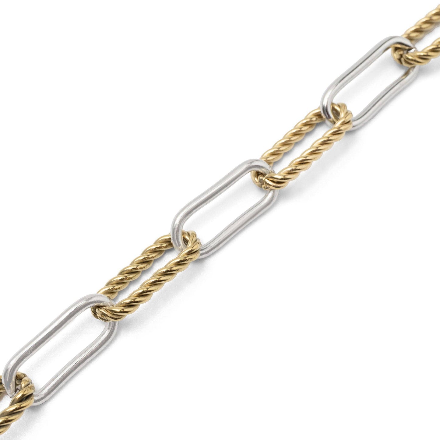 18K Gold Stainless Steel Mixed Metal Twist Chain Bracelet: Mixed Metal