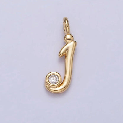 Gold Initial Alphabet Lower Case Cursive Letter Clear CZ Personalized Charm | A-507-A-519: Letter P
