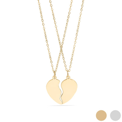 Engravable Break Apart Heart Necklace Set: Gold