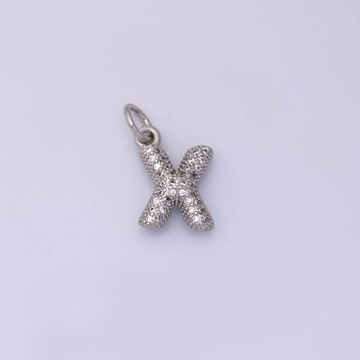 White Gold Filled Micro Paved CZ Chubby Balloon Initial Letter Pendant | A157 - A169: Letter A