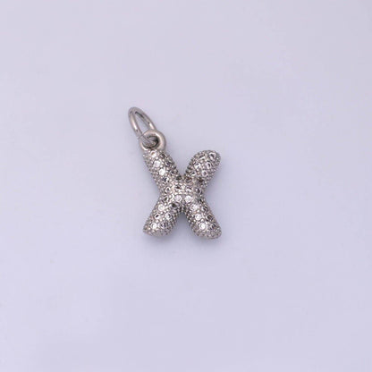 White Gold Filled Micro Paved CZ Chubby Balloon Initial Letter Pendant | A157 - A169: Letter A