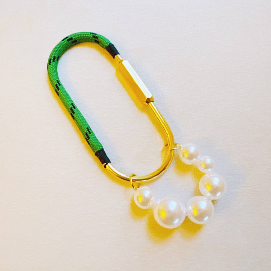 Roped And Pearled Shackle Bag Charm: Green