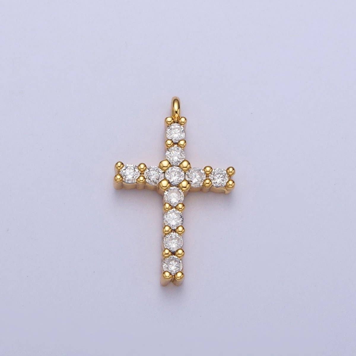 14K Gold Filled 15mm Micro Paved CZ Religious Cross Charm in Gold & Silver | C877: Gold