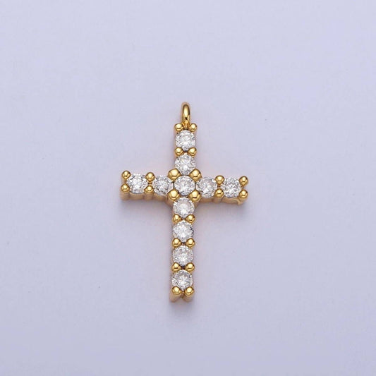 14K Gold Filled 15mm Micro Paved CZ Religious Cross Charm in Gold & Silver | C877: Gold