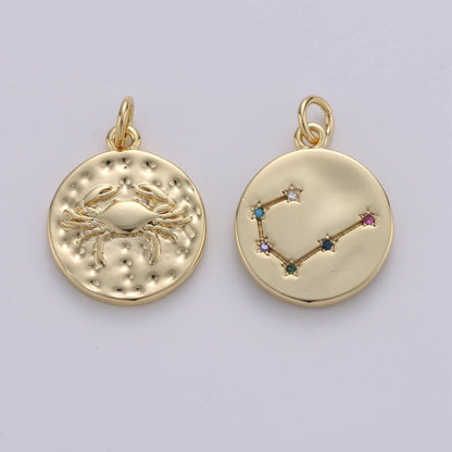 14K Gold Filled Zodiac Constellation Charms, Zodiac Symbol, Horoscope Charm, Gold Astrological Zodiac Signs, Double Sided Charm Pendant | A-A1707-A-A1712: Leo