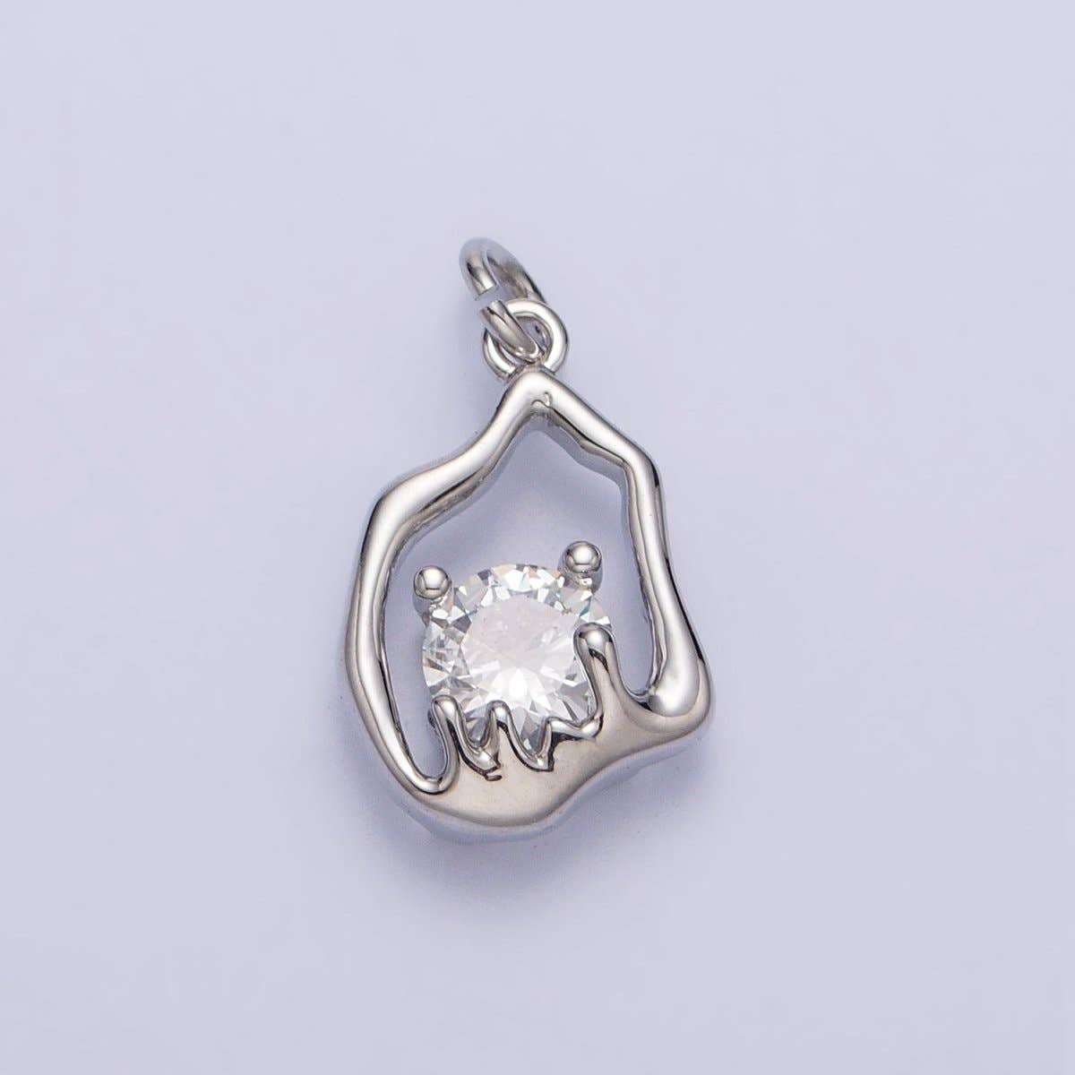 Gold, Silver Abstract Molten Drip Round Clear CZ Cubic Zirconia Charm | AC243 AC244: Silver
