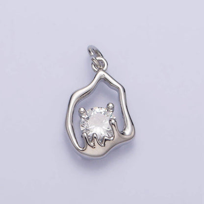Gold, Silver Abstract Molten Drip Round Clear CZ Cubic Zirconia Charm | AC243 AC244: Silver
