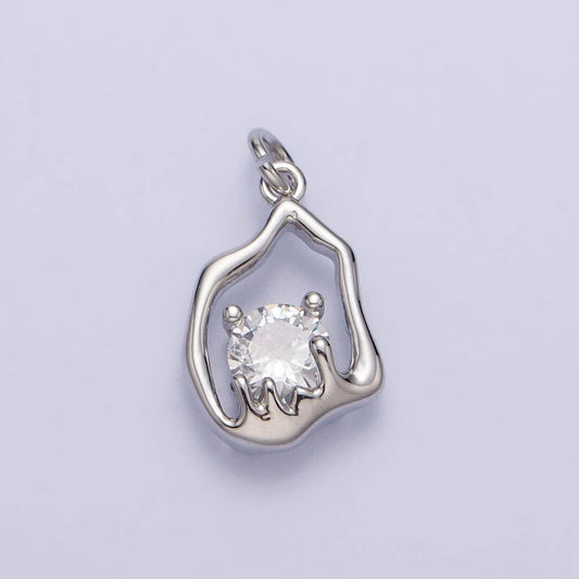 Gold, Silver Abstract Molten Drip Round Clear CZ Cubic Zirconia Charm | AC243 AC244: Silver