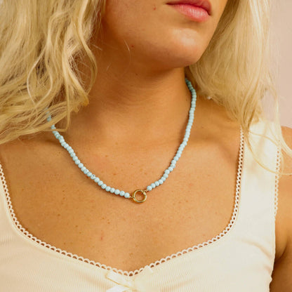 Semi Precious Natural Stone Charm Keeper Necklace: Amazonite
