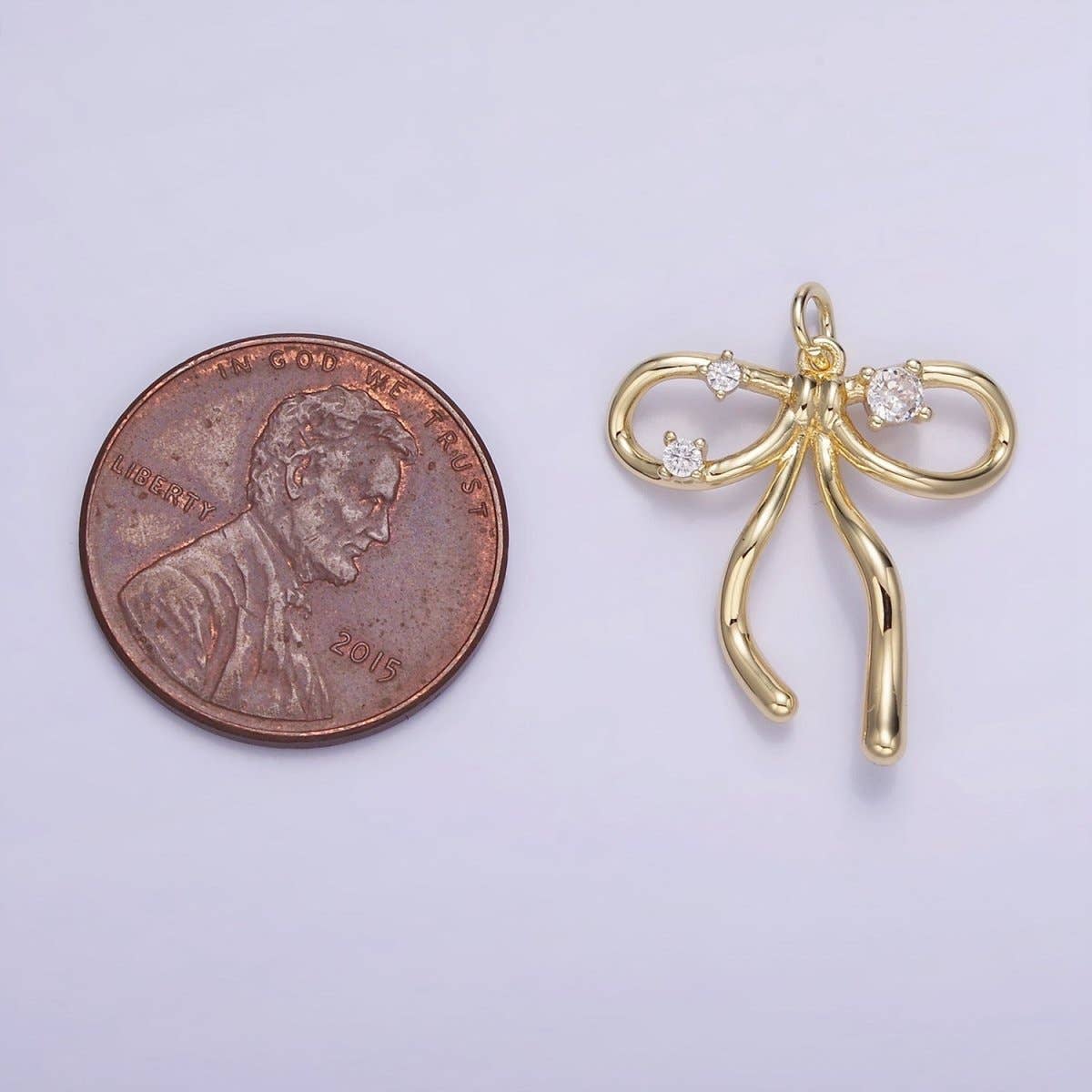 14K Gold Filled CZ Coquette Ribbon Tied Bow Charm | W539
