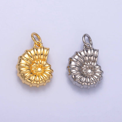 24K Gold Filled Nautilus Shell Multidimensional 3D Charm in Gold & Silver | N014: Gold