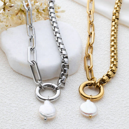 18K Gold PVD Stainless Steel Baroque Pearl Charm: Stainless