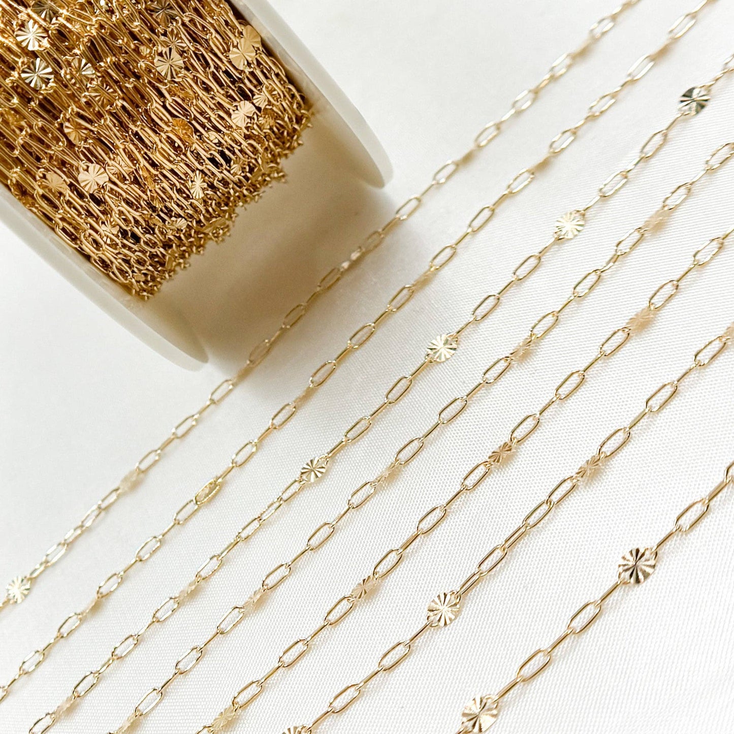 Permanent Jewelry 14K Gold-Filled Smooth Paperclip and Diamond Cut Marina Link Chain: 2.1mm-3mm / 7in / Paperclip