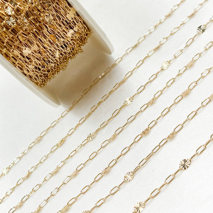 Permanent Jewelry 14K Gold-Filled Smooth Paperclip and Diamond Cut Marina Link Chain: 2.1mm-3mm / 7in / Paperclip