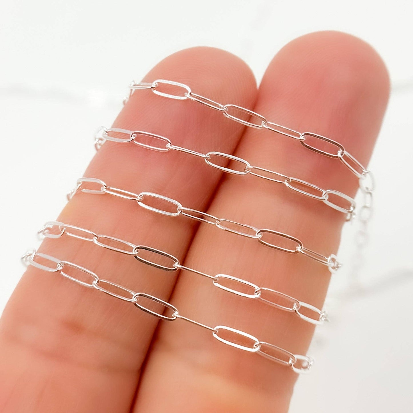 Permanent  Jewelry Sterling Silver Flat Paperclip Chain: 7in. / 4.1mm-5mm / Paperclip